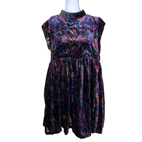 Free People Sz S All the Time Velvet Mini Dress in Dark Night Combo Boho Sexy - Picture 5 of 16